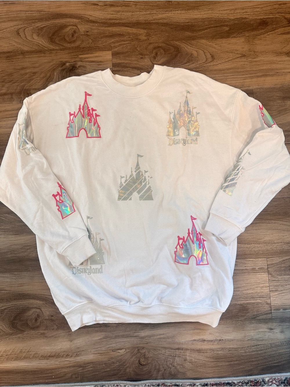 Disney White Crewneck Sweatshirt with Iridescent Castle Graphics